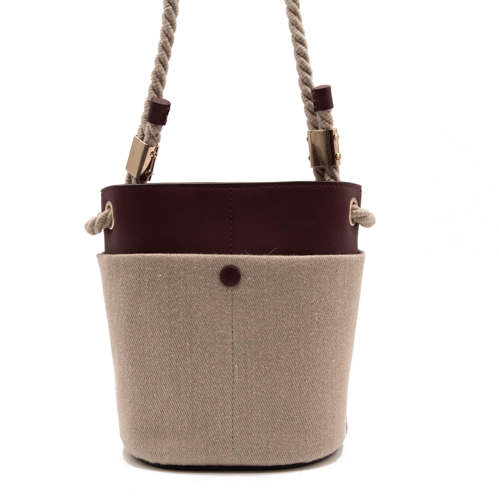 Chloe Key Small Linen & Leather Bucket Bag