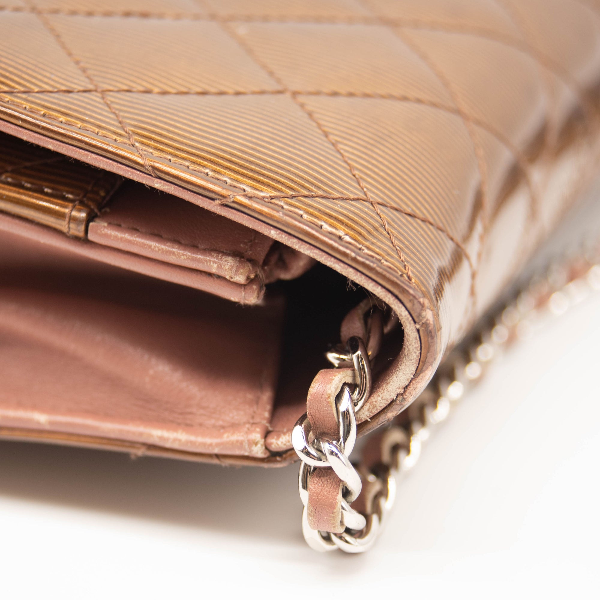 Chanel Patent Quilted Wallet On Chain WOC Brown Metallic Bronze CC -  MyDesignerly