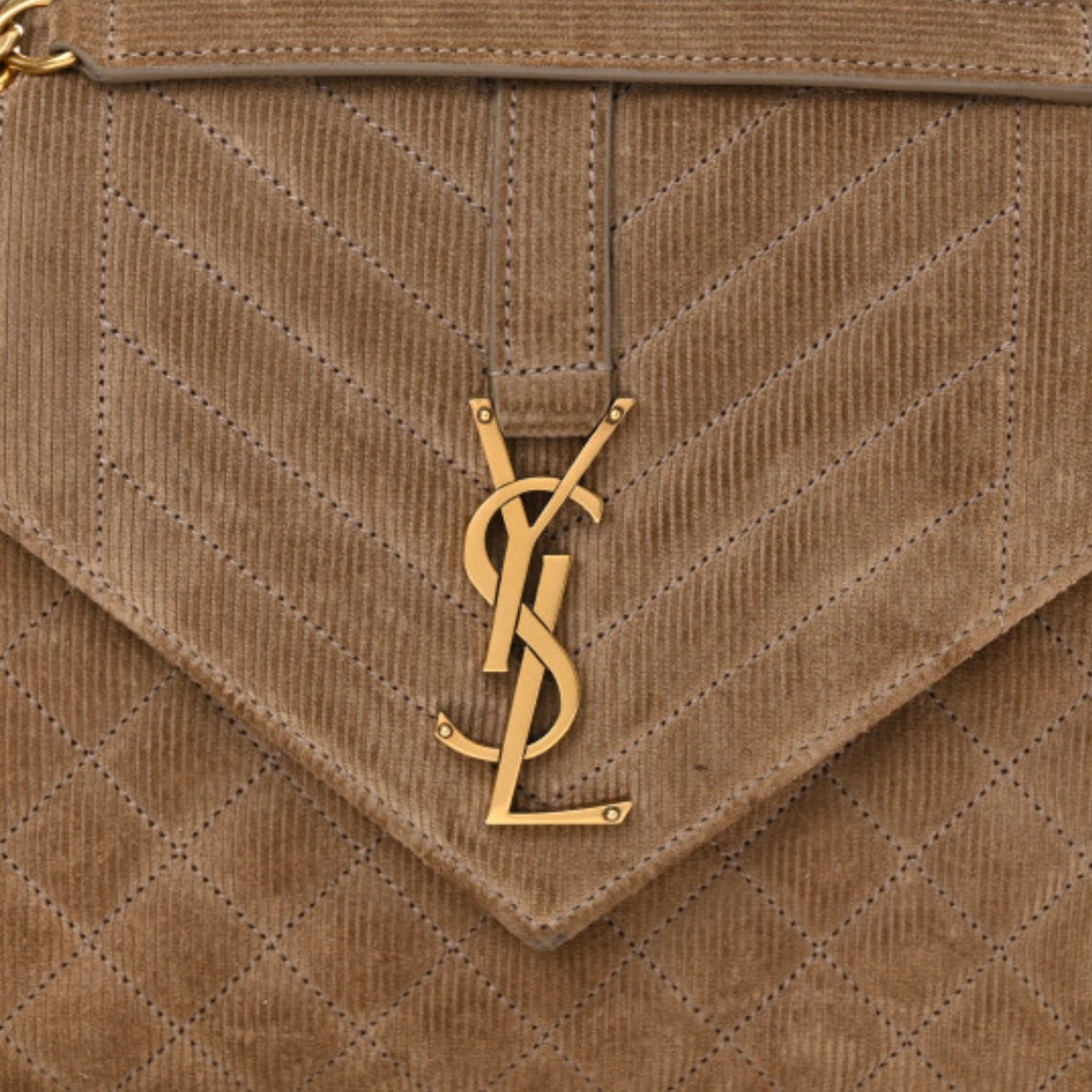 Saint Mixed Matelasse Triquilt Medium Monogram Satchel Beige