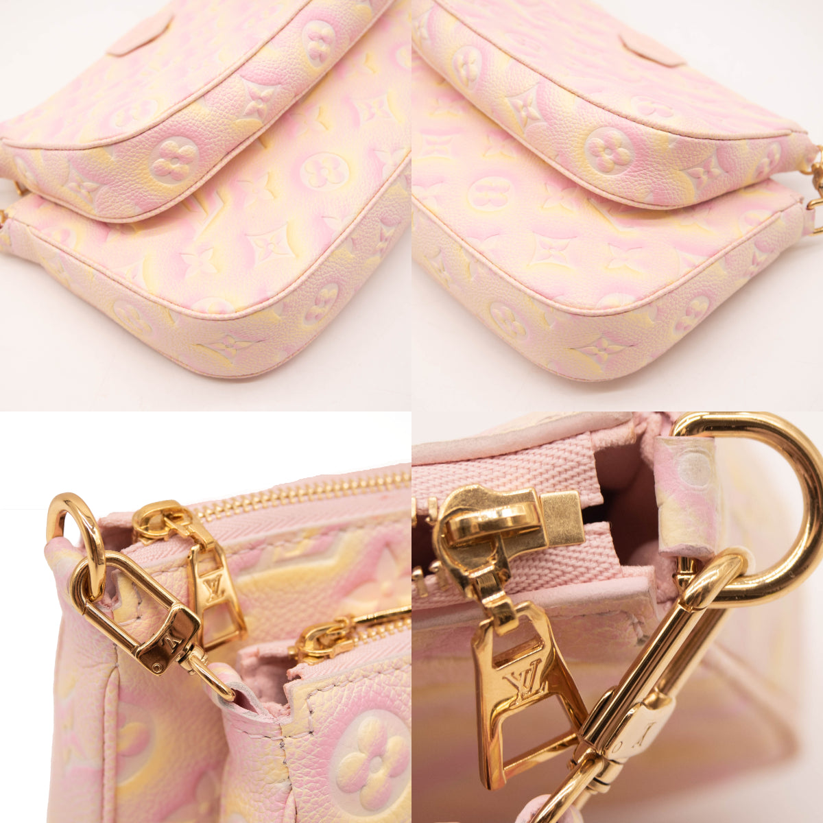 Pre-Owned Louis Vuitton LOUIS VUITTON Pochette Trio Summer Stardust  Collection Mini Pouch Set of 3 Monogram Implant Leather Light Pink/Blue  Yellow/Pink Green M81293 (Like New) 