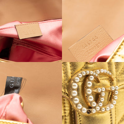 Gucci Metallic Calfskin Matelasse Studded Mini Pearly GG Marmont Shoulder Bag Gold