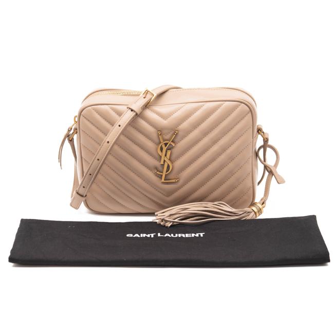 NEW SAINT LAURENT Calfskin Matelasse Monogram Lou Camera Bag in Dark Beige