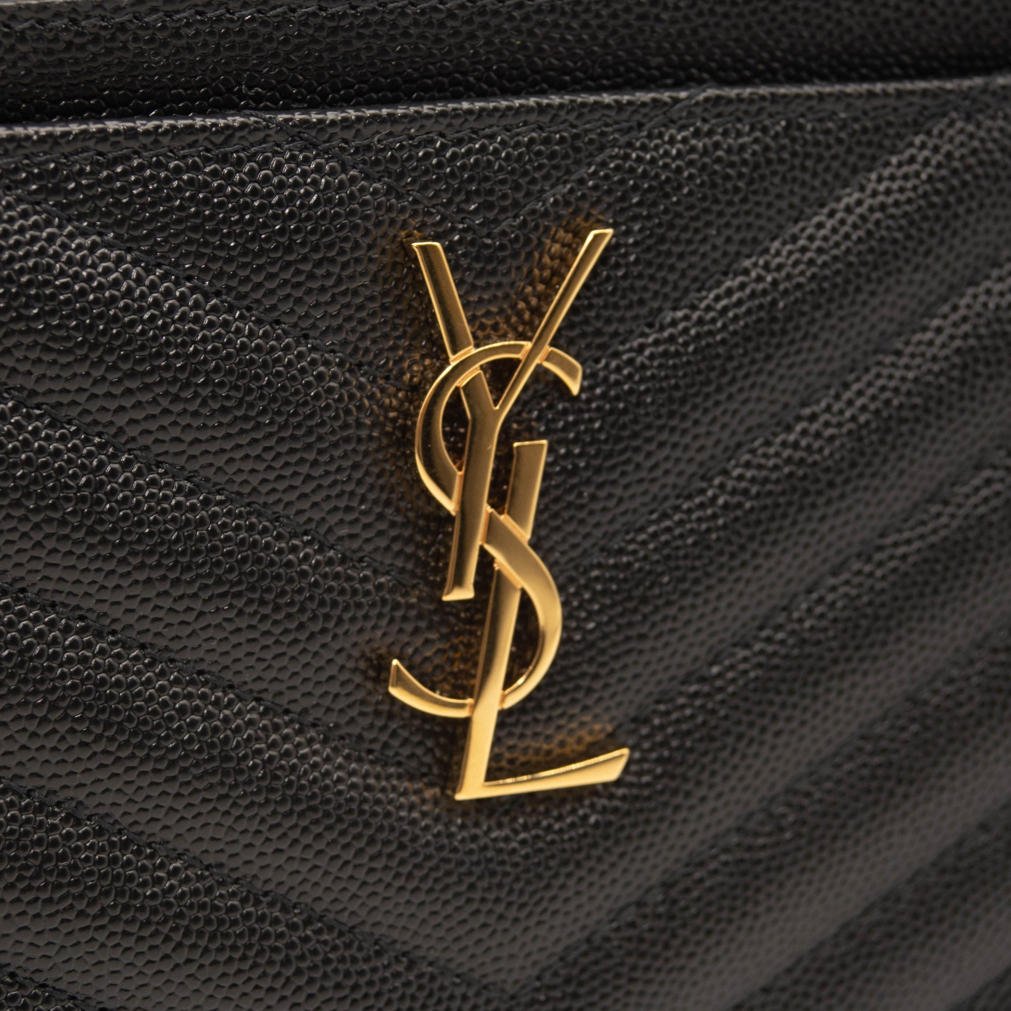 Saint Laurent Grain De Poudre Chevron Monogram Bill Pouch Black YSL
