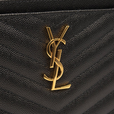 Saint Laurent Monogram Quilted Textured-leather Pouch In Dark