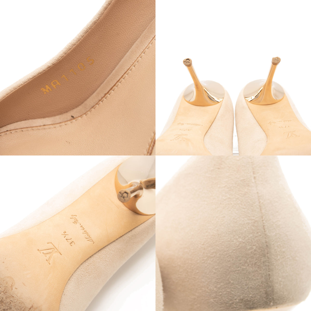 Louis Vuitton Peep Toe Suede Pumps Eyeline 37.5 Gold Heel