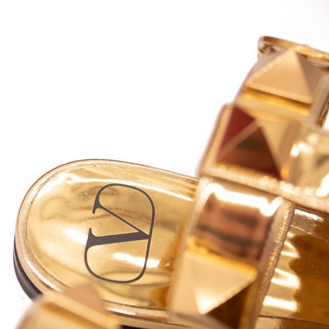 Valentino Gold Roman Ankle Strap Pointed Toe Brass Flats