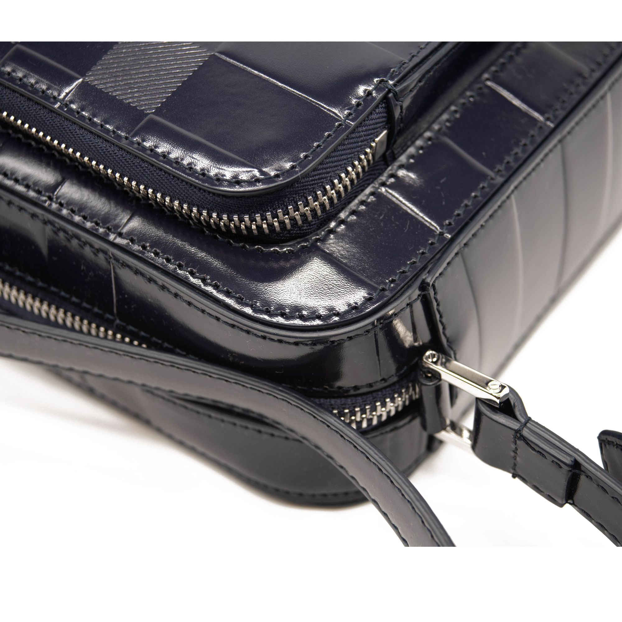 Burberry Paddy Check Embossed Leather Charcoal Blue