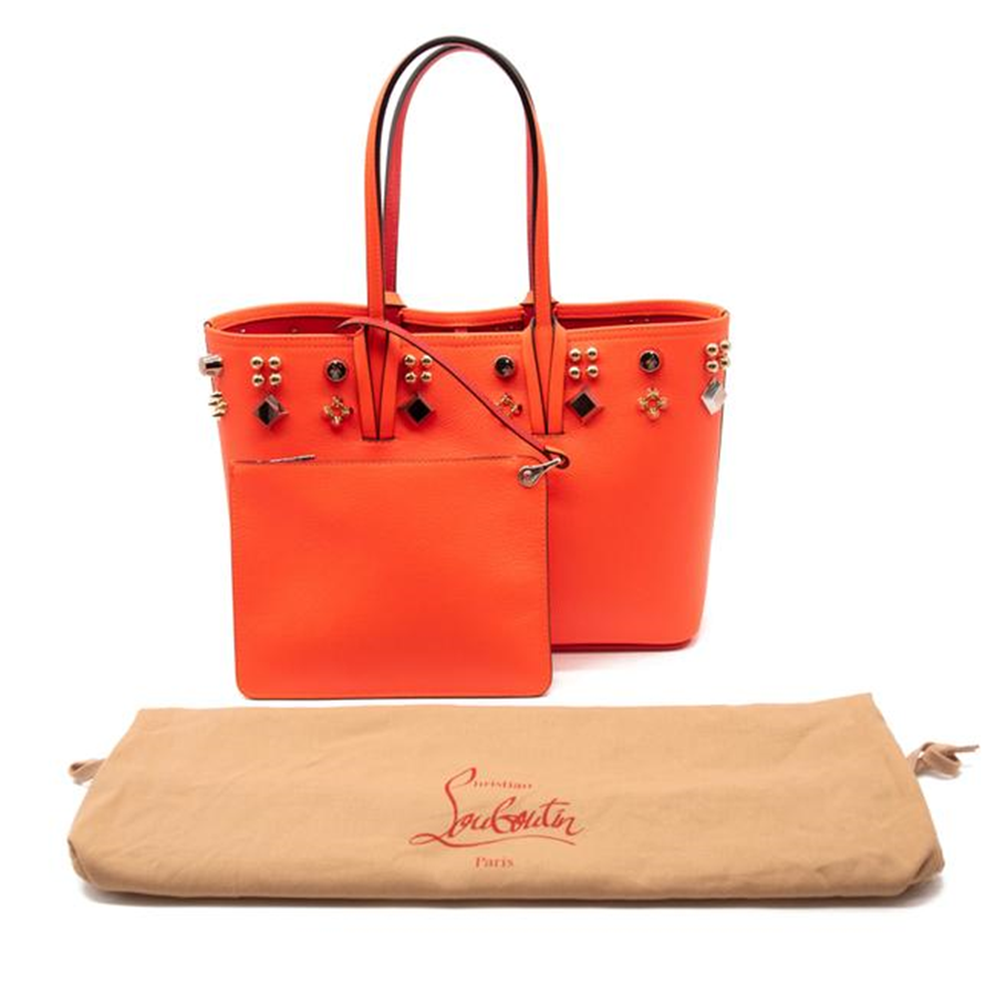 Christian Louboutin Small Cabata Studded Orange Leather Tote