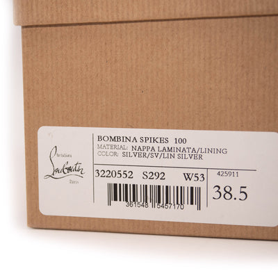 NEW $1095 Christian Louboutin Bombina Spikes Metallic Sandal in Silver 95mm EU 38.5