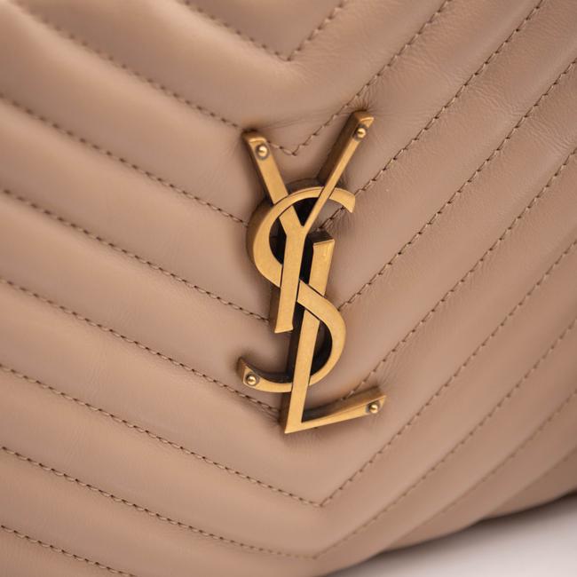 NEW SAINT LAURENT Calfskin Matelasse Monogram Lou Camera Bag in Dark Beige