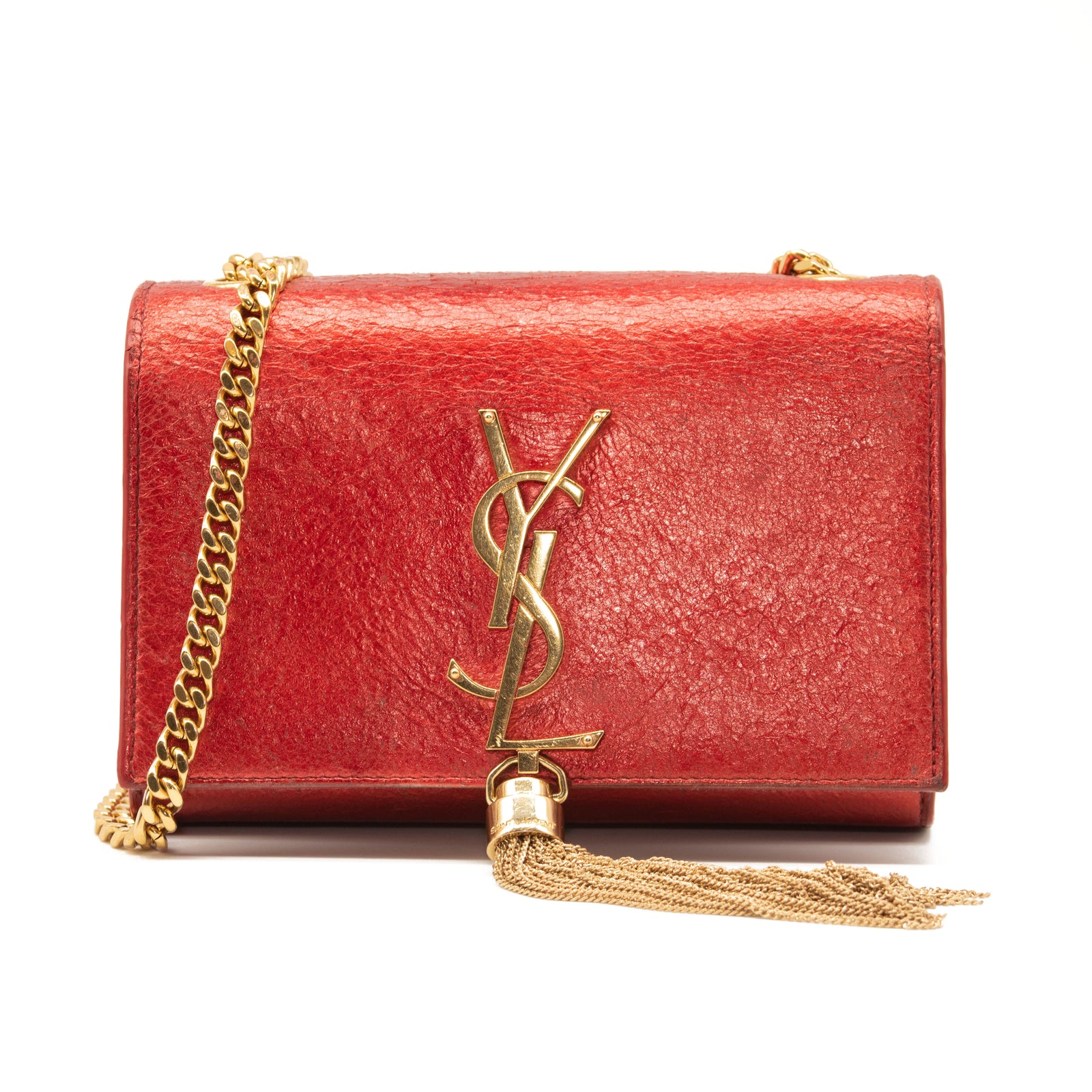 Saint Laurent Small Classic Monogram Kate Tassel Satchel Red Metallic