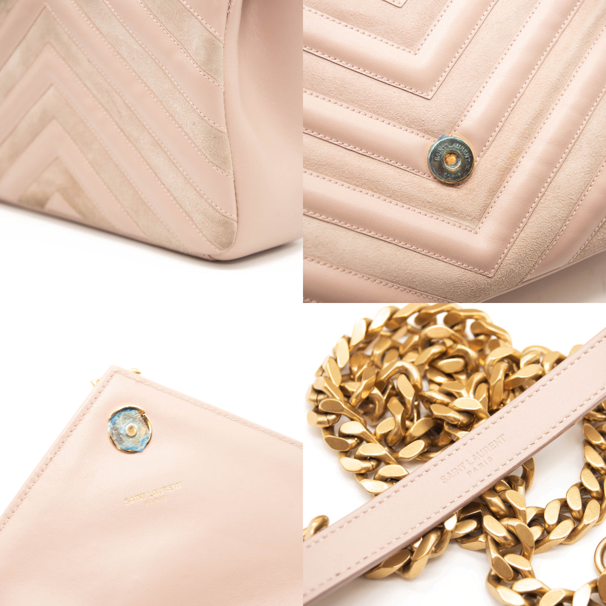 Saint Laurent Classic Monogram College Bag Matelasse Chevron Leather and Suede Medium