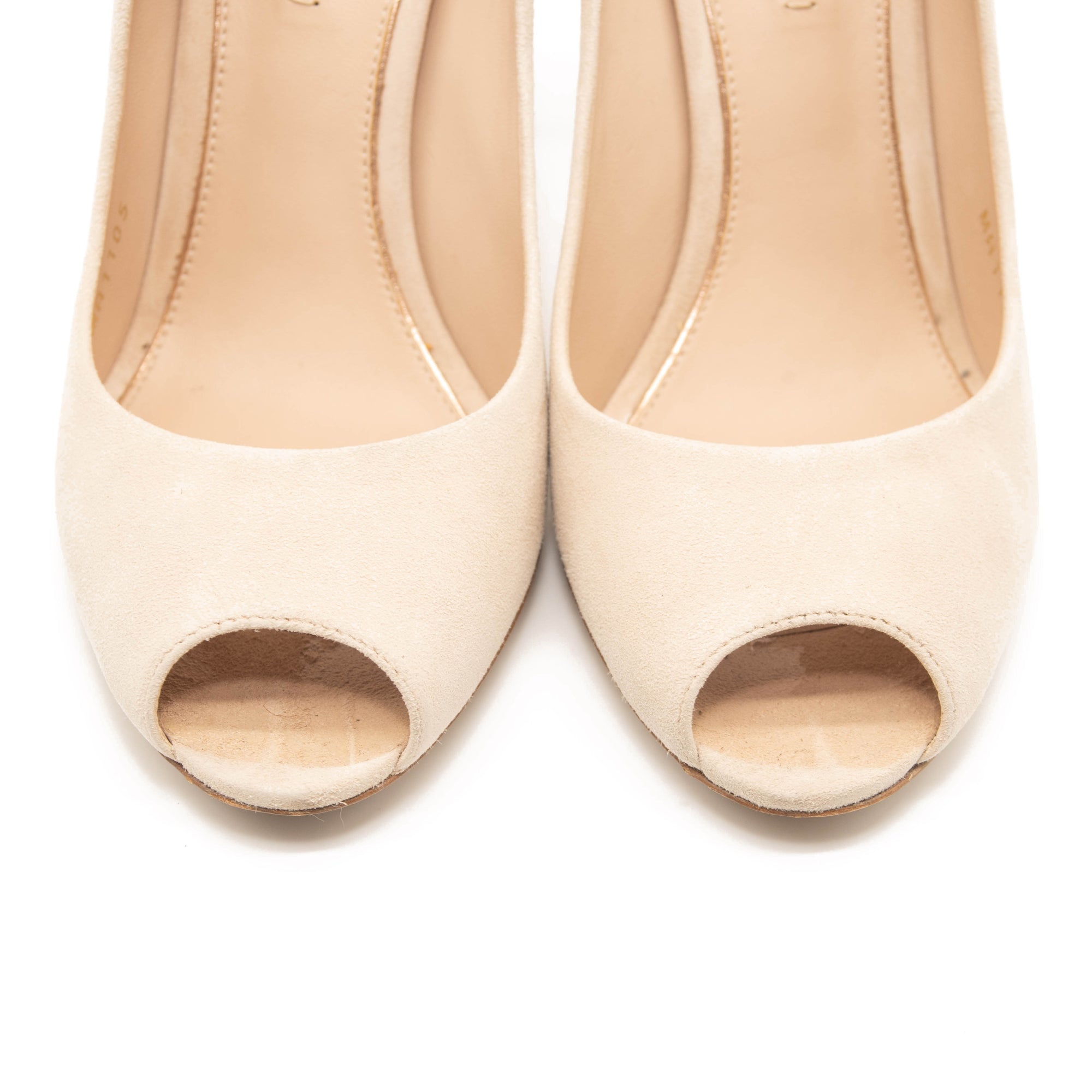 Louis Vuitton Peep Toe Suede Pumps Eyeline 37.5 Gold Heel