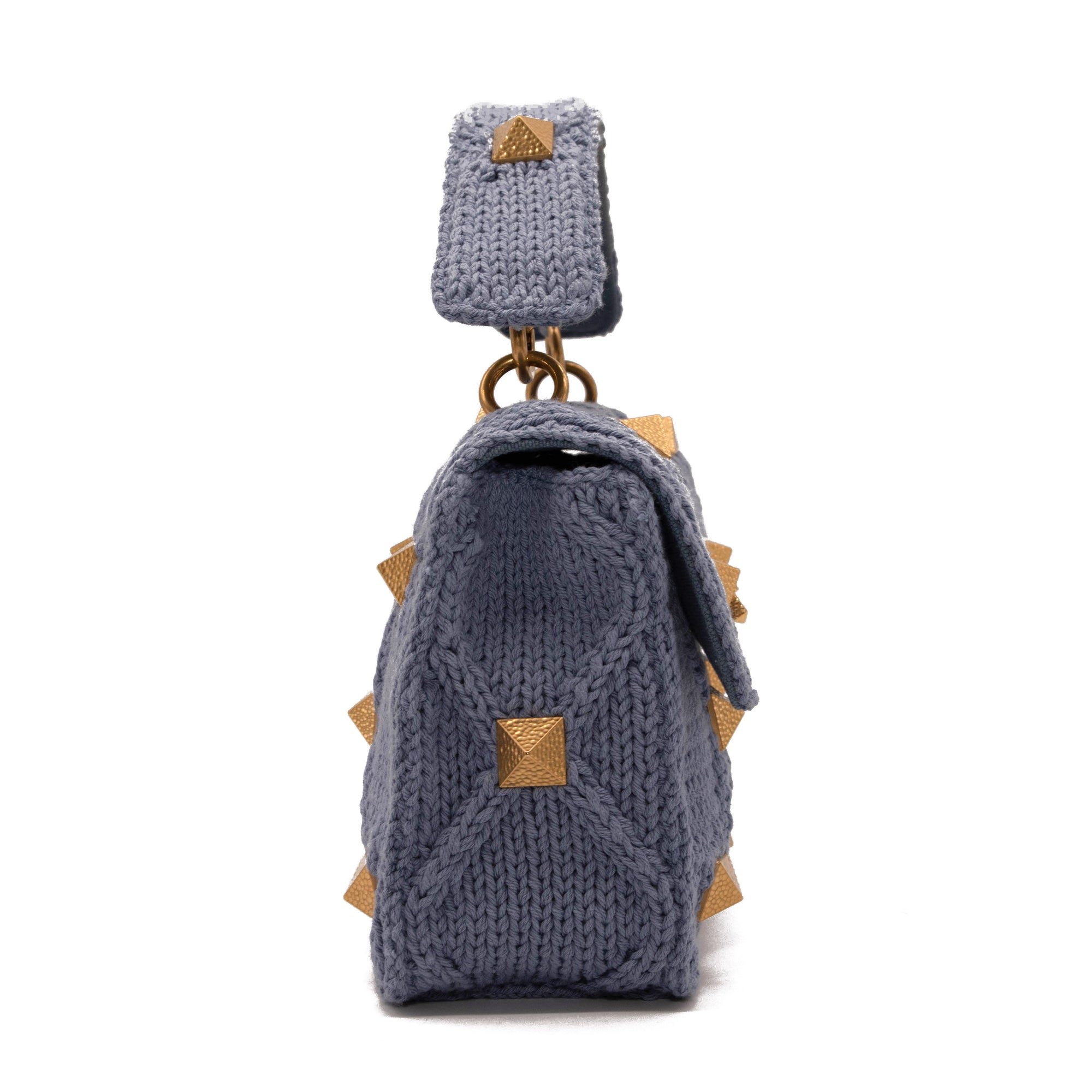 Valentino Roman Stud Knit Cotton Shoulder Bag Blue