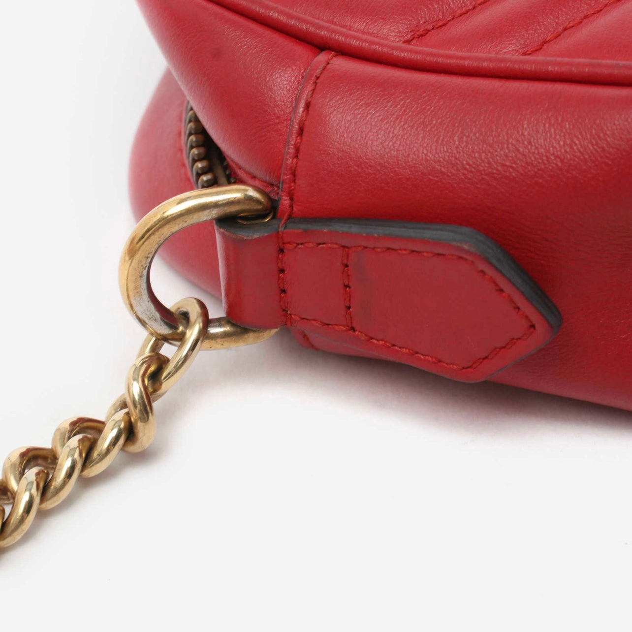 Gucci Calfskin Matelasse Mini GG Marmont Chain Shoulder Bag Hibiscus Red