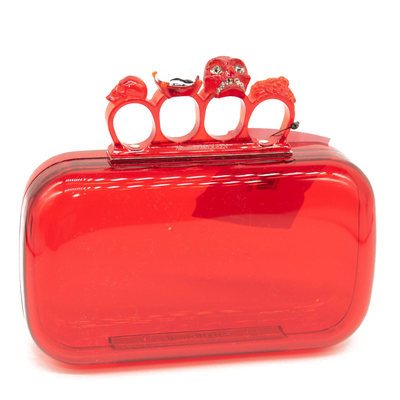 Alexander McQueen Four-Ring Clear Box Clutch Dark Coral Red