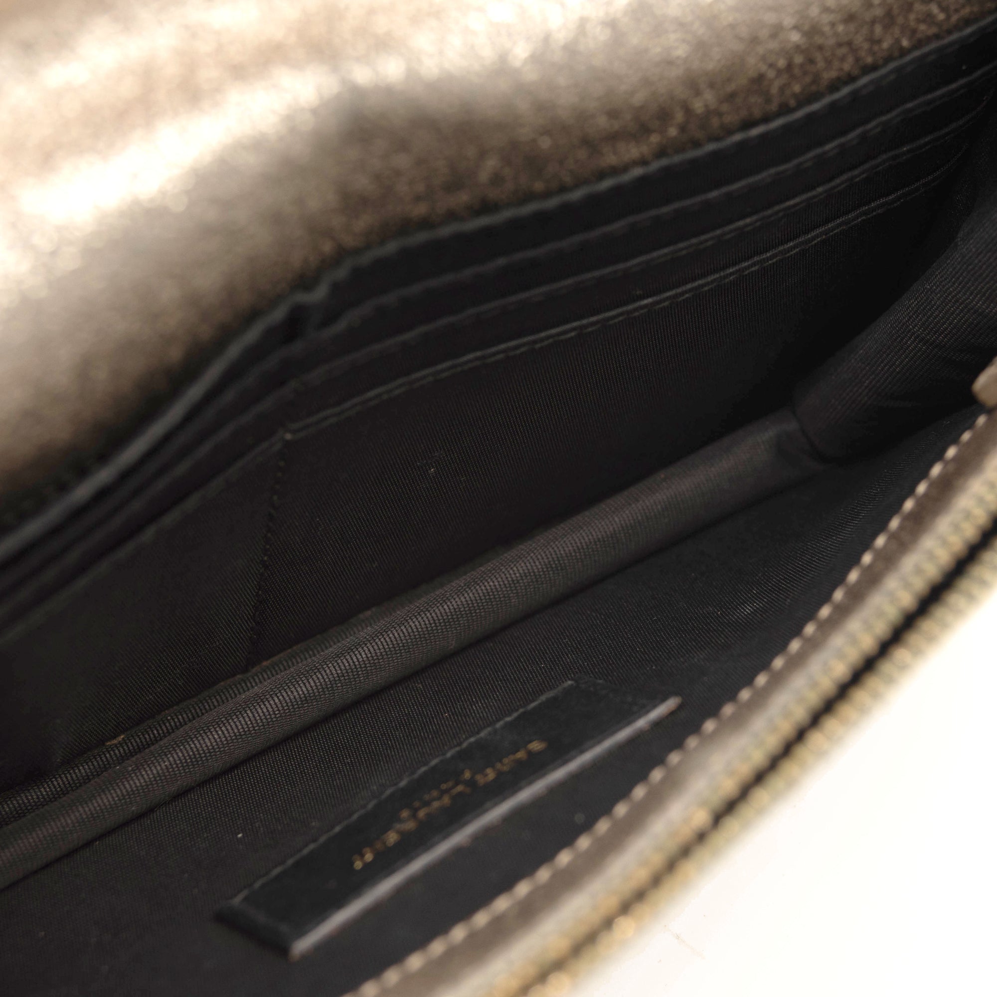 Saint Laurent Grain De Poudre Matelasse Chevron Monogram Envelope Chain Wallet Gold