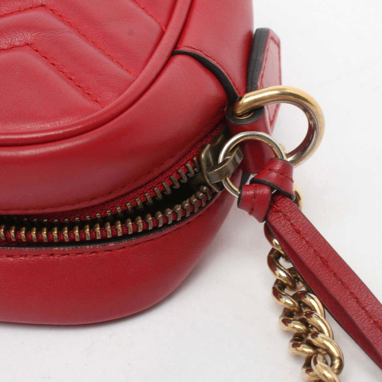 Gucci Calfskin Matelasse Mini GG Marmont Chain Shoulder Bag Hibiscus Red