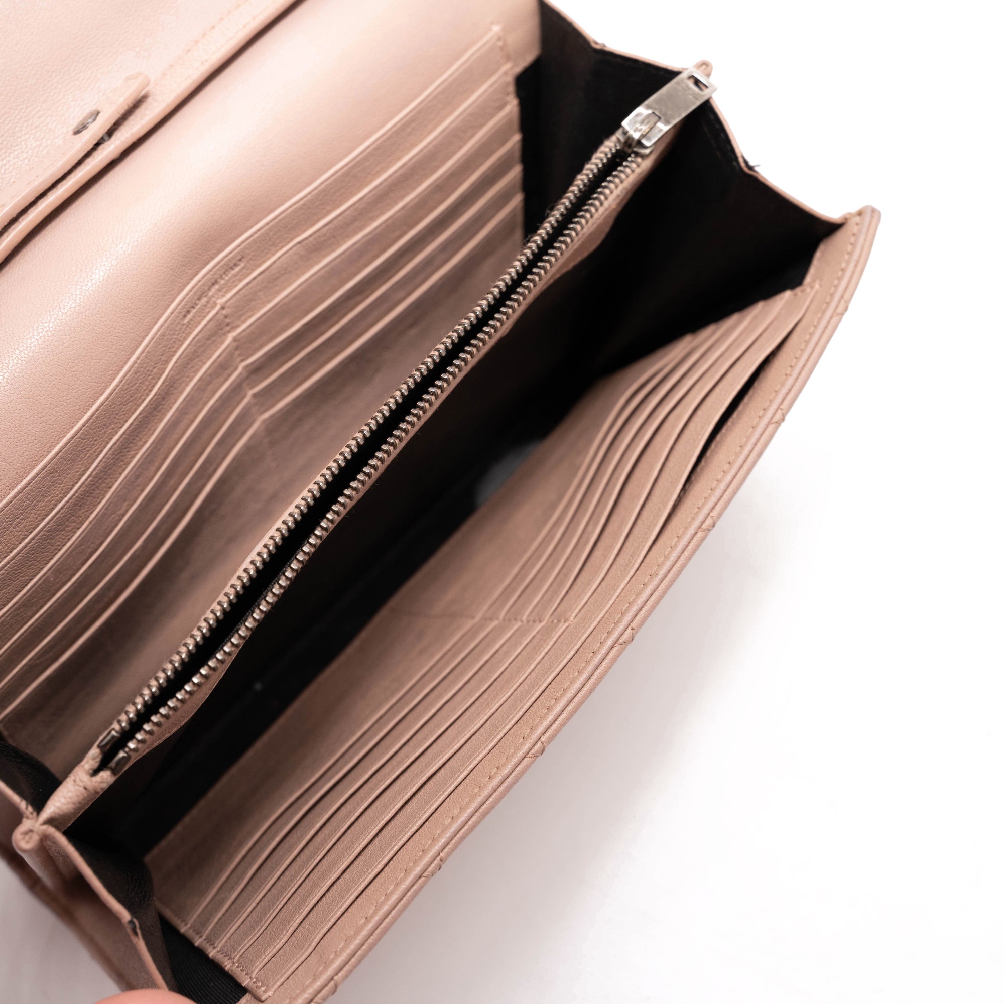 Saint Laurent Chain Wallet Monogram Envelope Tri-quilt Beige Sheepskin Leather Shoulder Bag