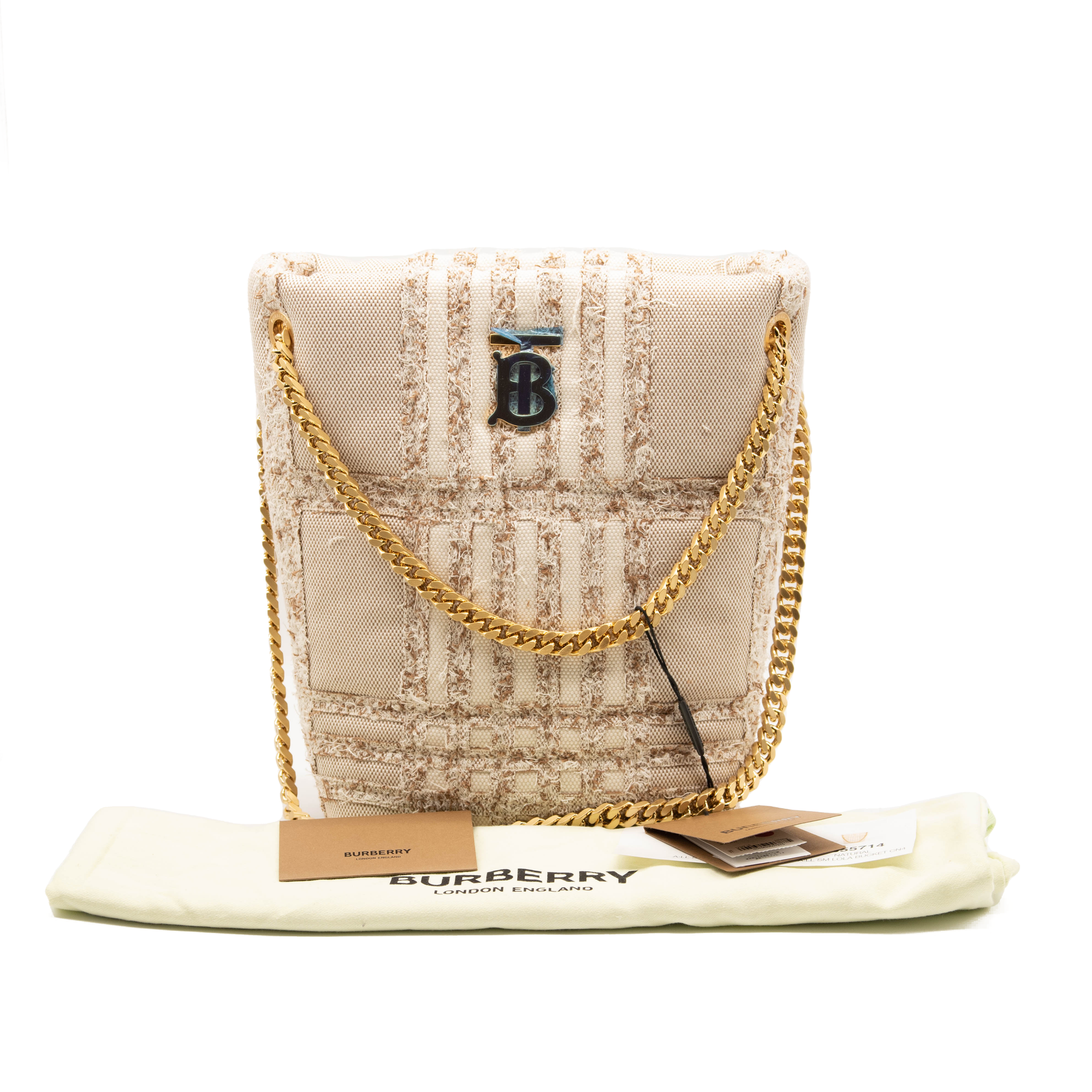 Burberry Small Lola Needle Punch Embroidered Canvas Bucket Bag