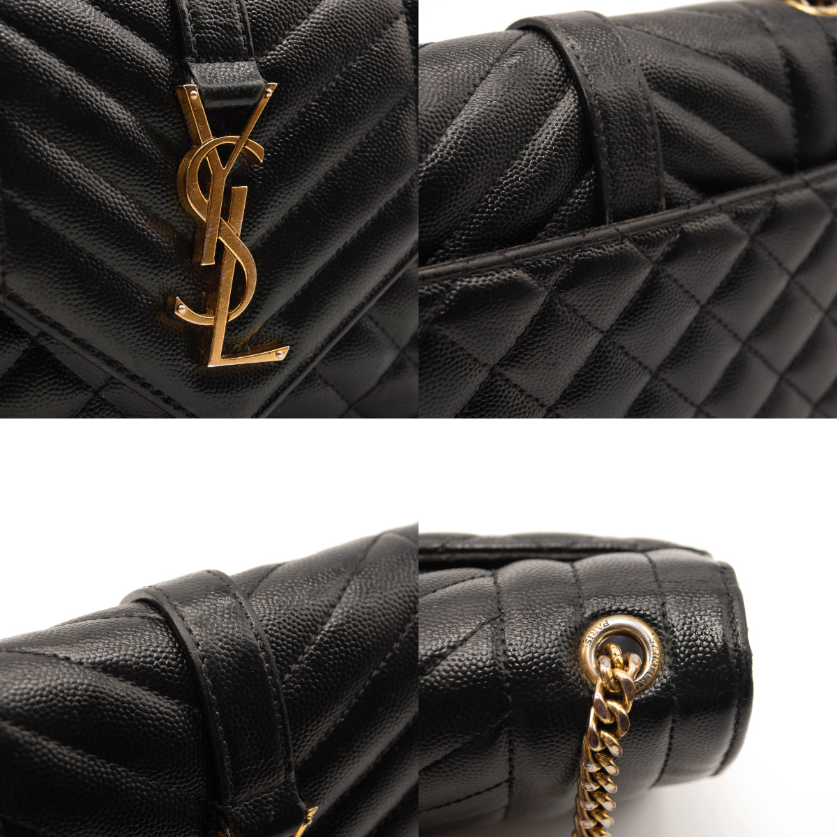 Saint Laurent Grain De Poudre Textured Mixed Matelasse Triquilt Small Monogram Satchel Black