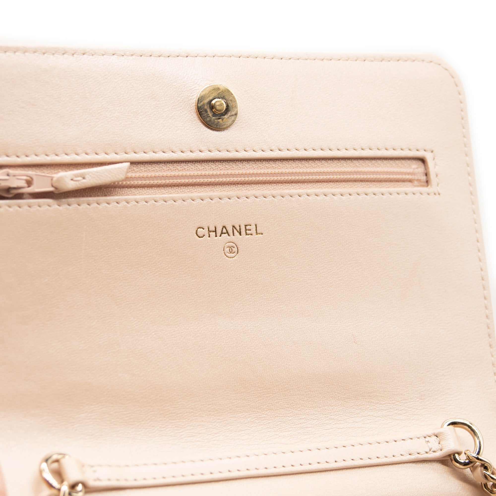 Chanel Quilted Classic Wallet on Chain WOC Light Beige Caviar Gold