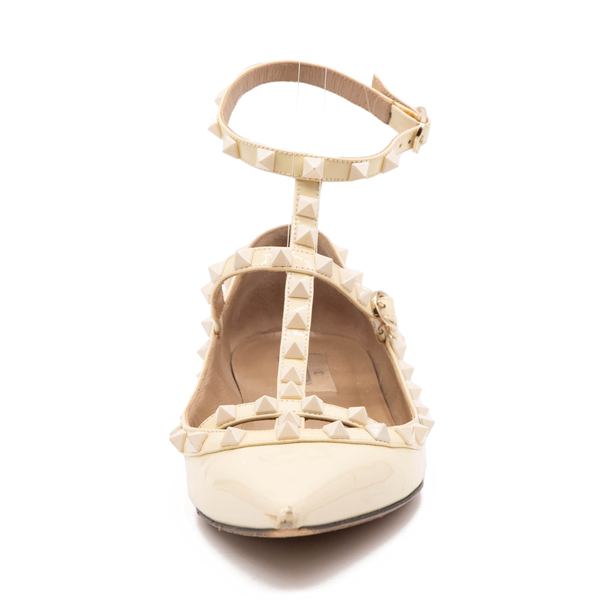Valentino Rockstud Cage Patent Ballerina Flat Ivory MyDesignerly