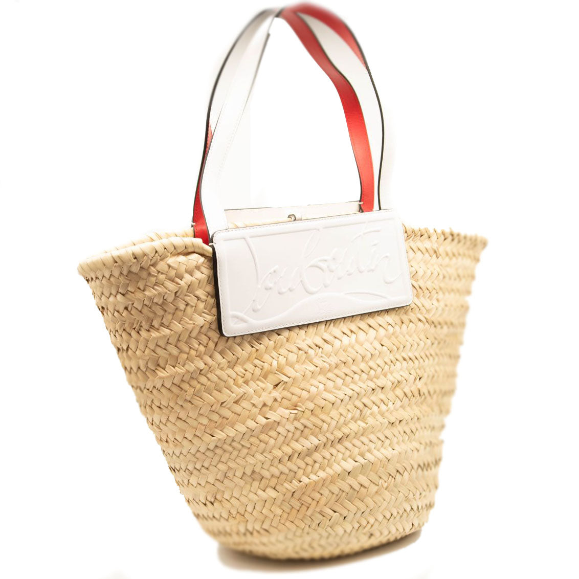 NEW Christian Louboutin Loubishore Logo Straw Tote White