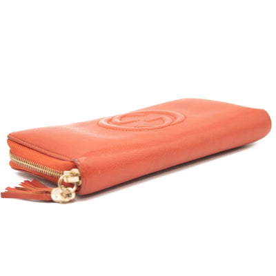 Gucci Pebbled Calfskin Soho Zip Around Wallet Red Burnt Orange