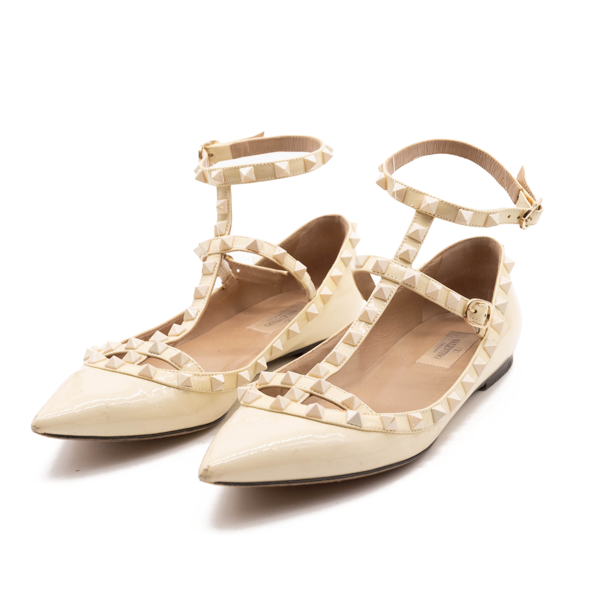 Valentino Rockstud Cage Patent Ballerina Flat Ivory MyDesignerly