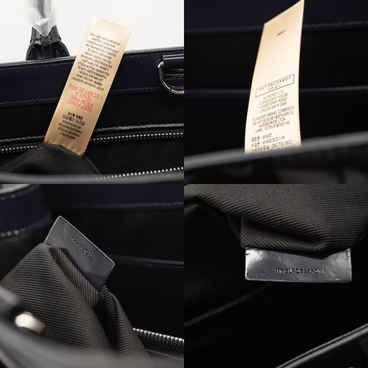 Burberry Denny Embossed Check Leather Tote Blue Patent