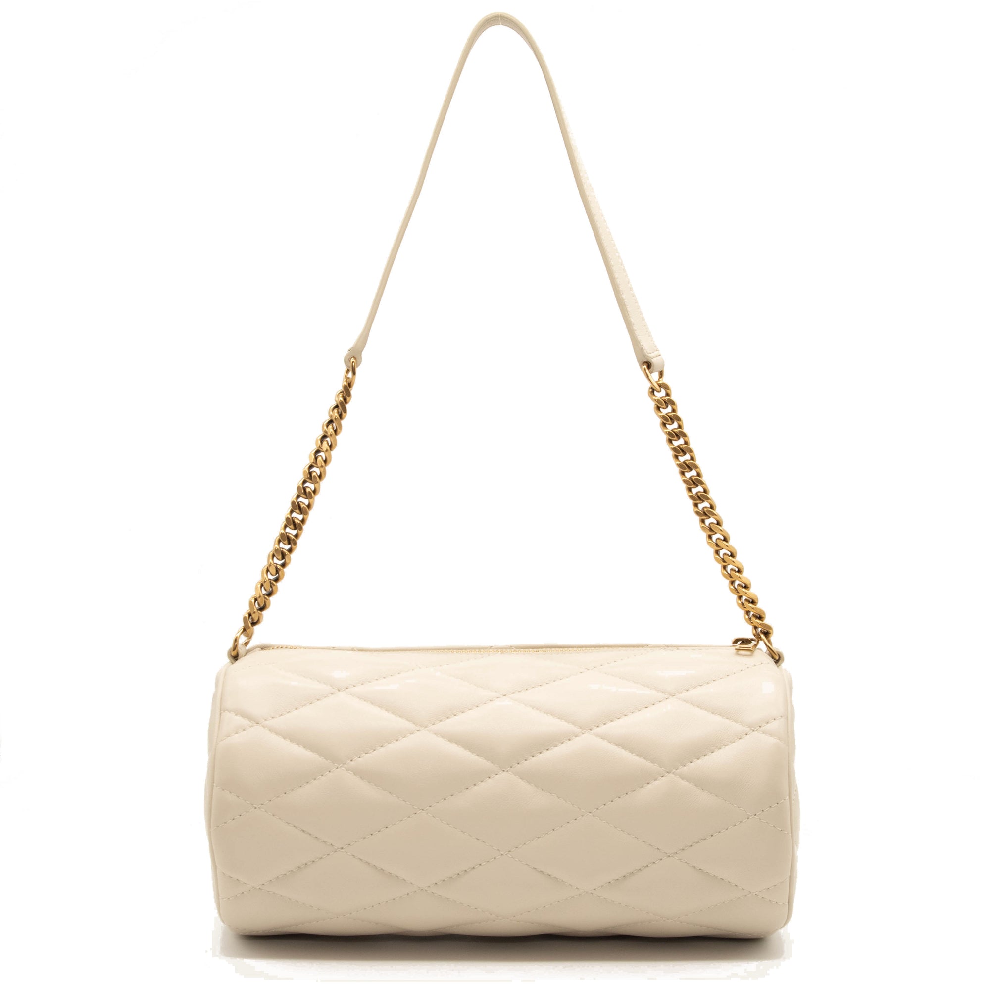 Saint Laurent Small Sade Tube Bag in Quilted Lambskin White