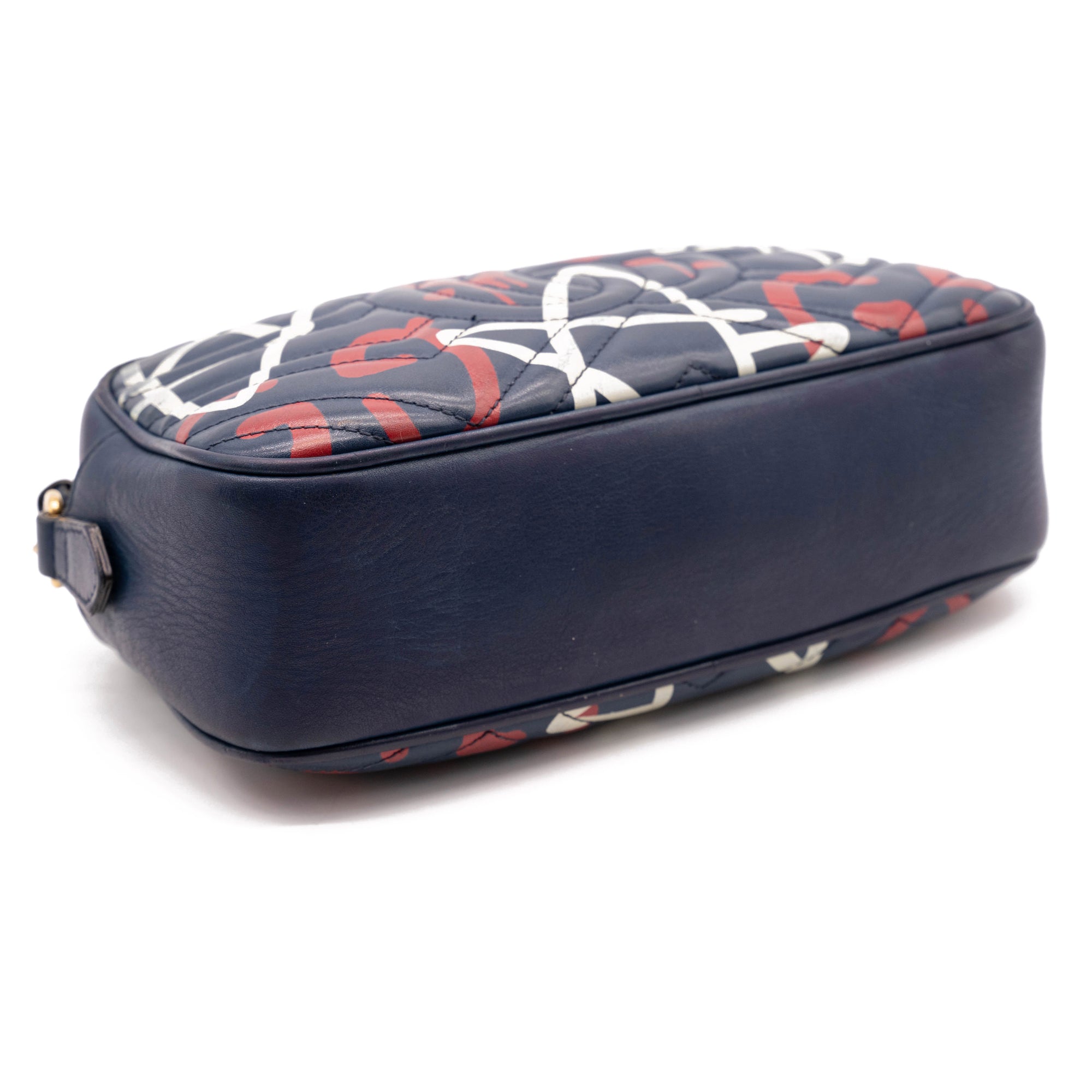 Gucci Marmont Calfskin Matelasse Guccighost Chain Blue Leather Shoulder Bag