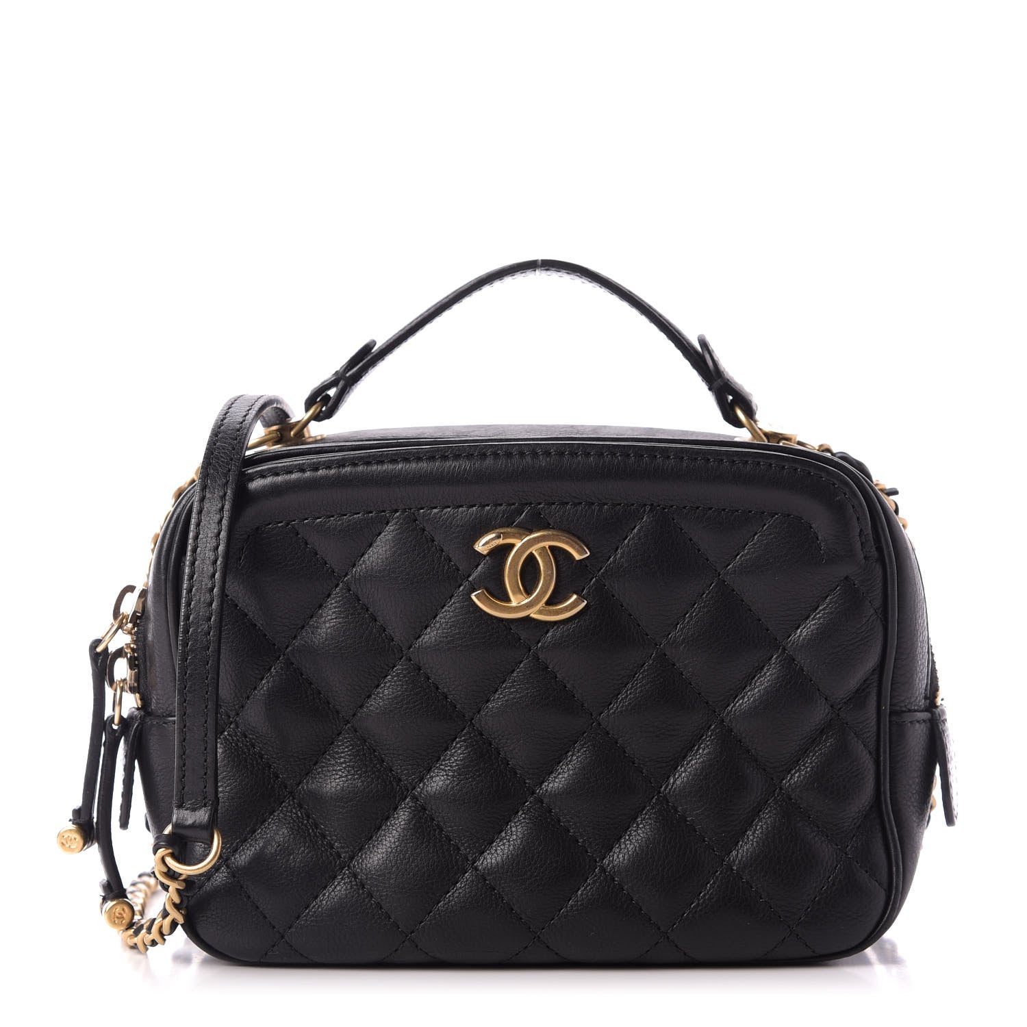 Chanel Black Quilted Caviar Leather CC Mini Vanity Case Chanel