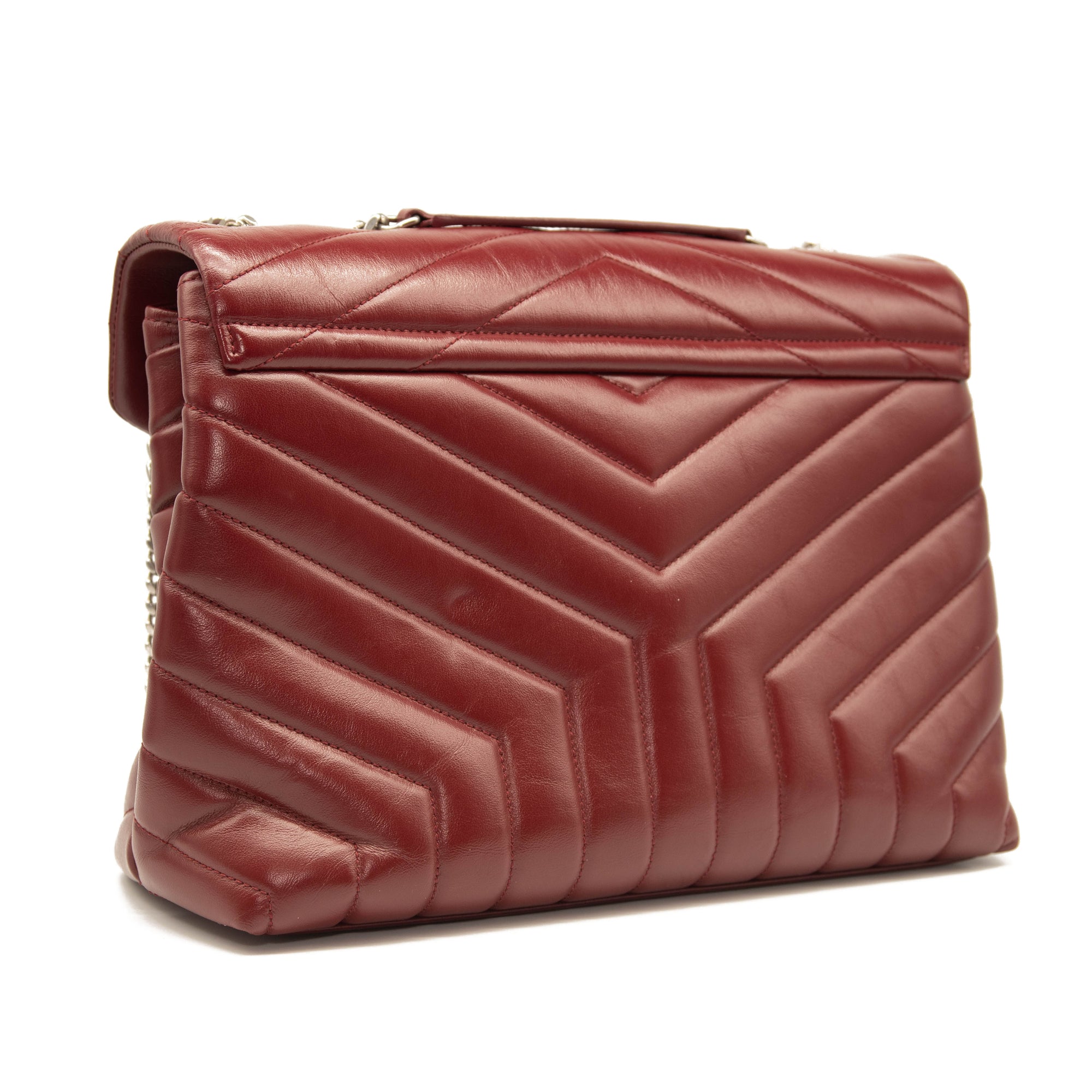 Saint Laurent Calfskin Y Quilted Monogram Medium Loulou Chain Satchel Palissandre