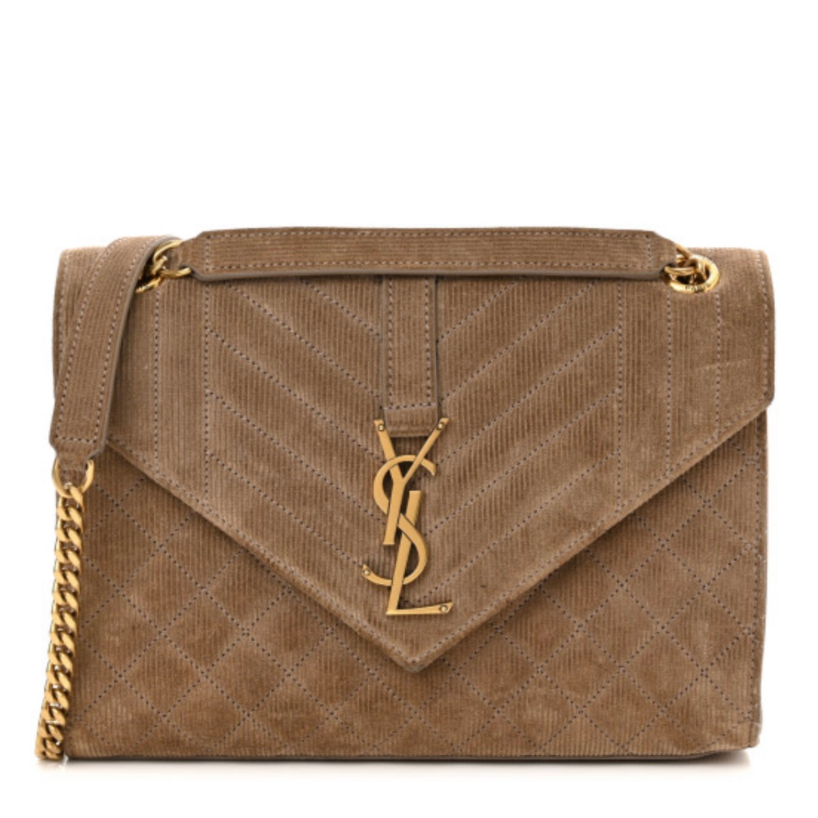 Saint Mixed Matelasse Triquilt Medium Monogram Satchel Beige