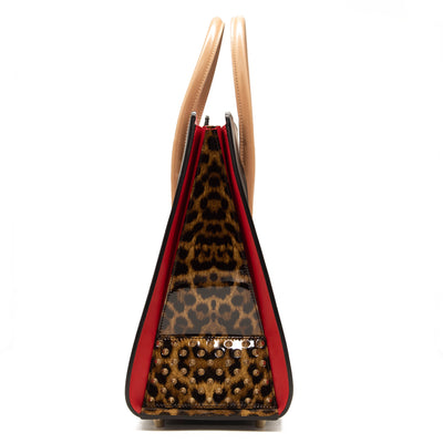Christian Louboutin Calfskin Patent Leopard Spiked Large Paloma