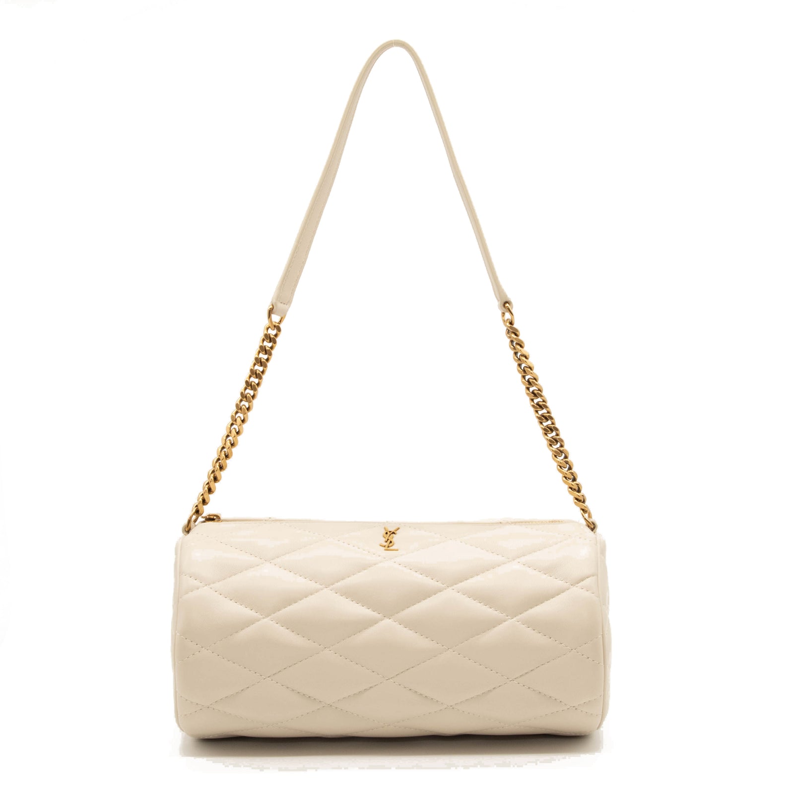 Saint Laurent Small Sade Tube Bag in Quilted Lambskin White