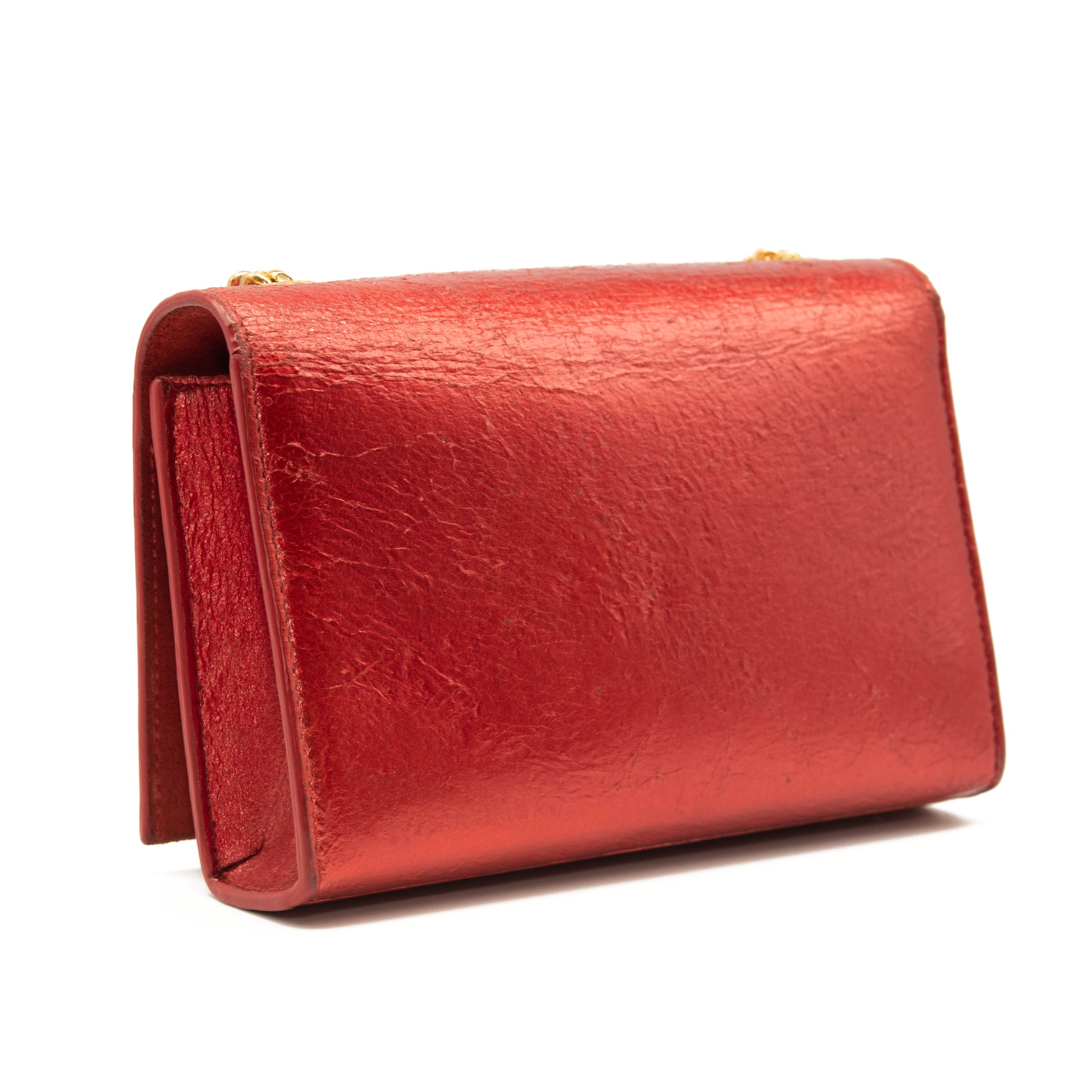 Saint Laurent Small Classic Monogram Kate Tassel Satchel Red Metallic