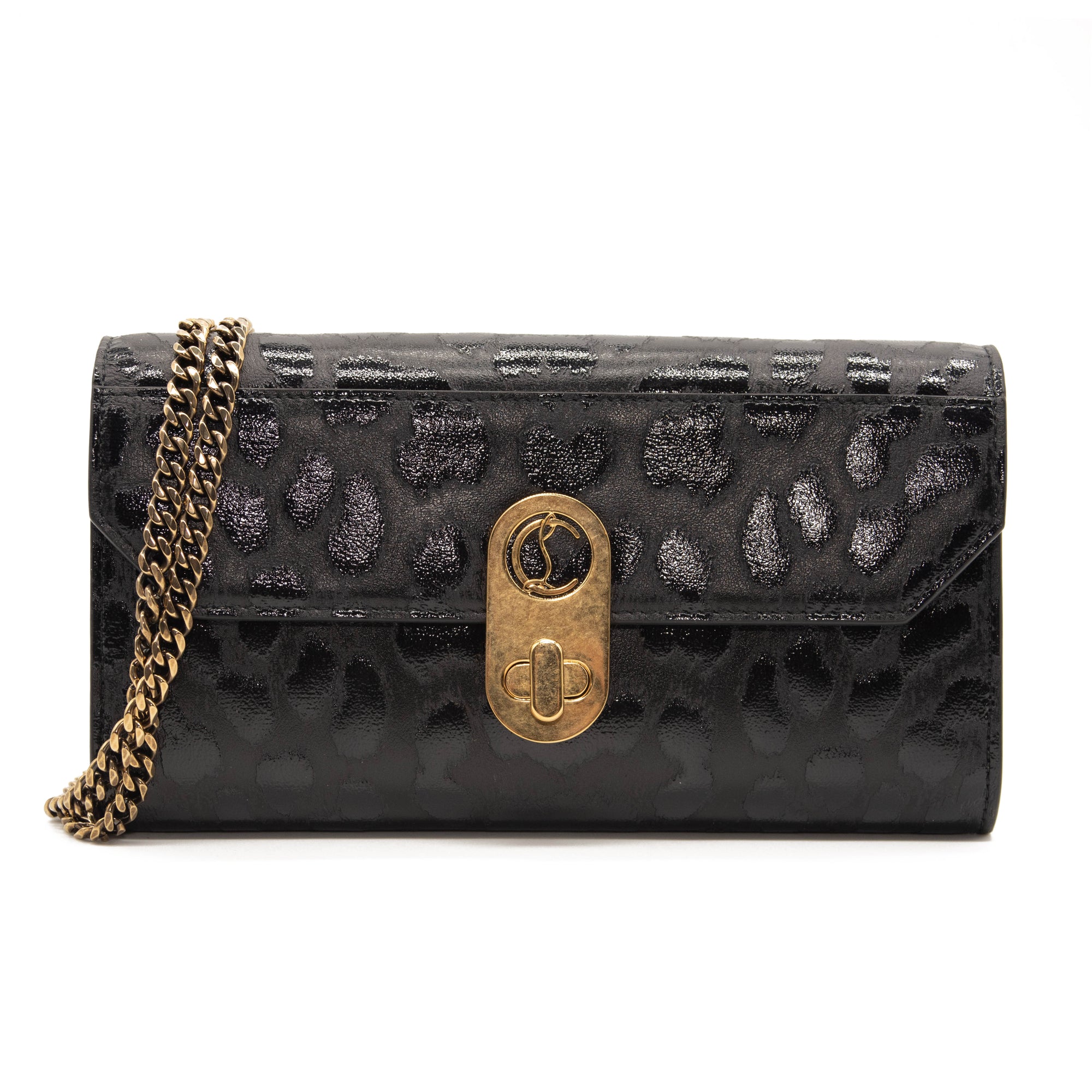 Christian Louboutin Belt Elisa Embossed Black Leather Messenger Bag