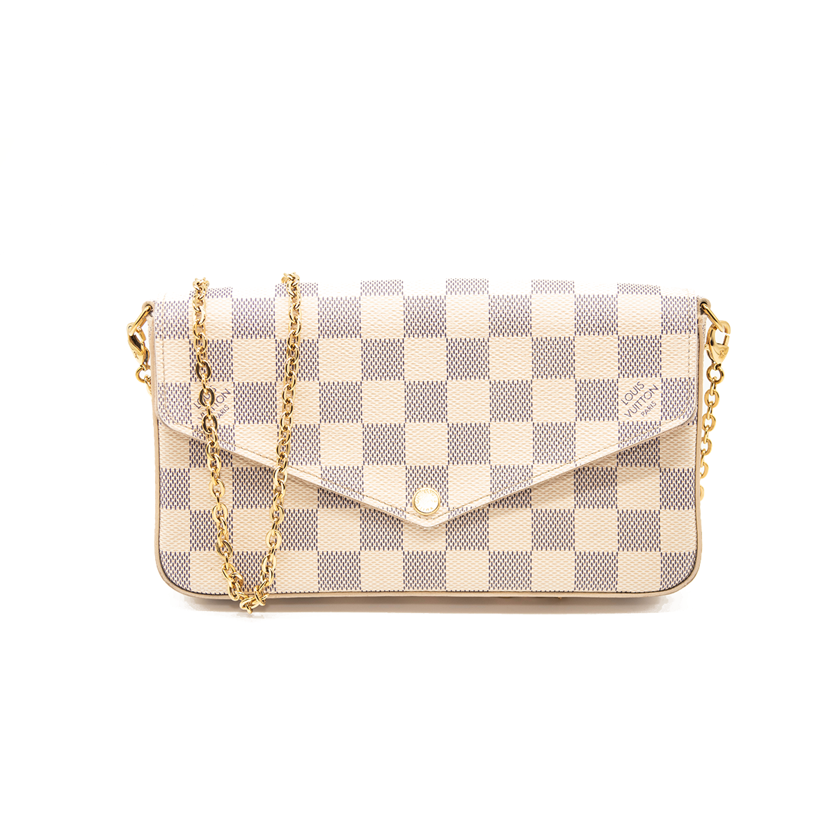LOUIS VUITTON Damier Azur Pochette Felicie Chain Wallet Rose Ballerine