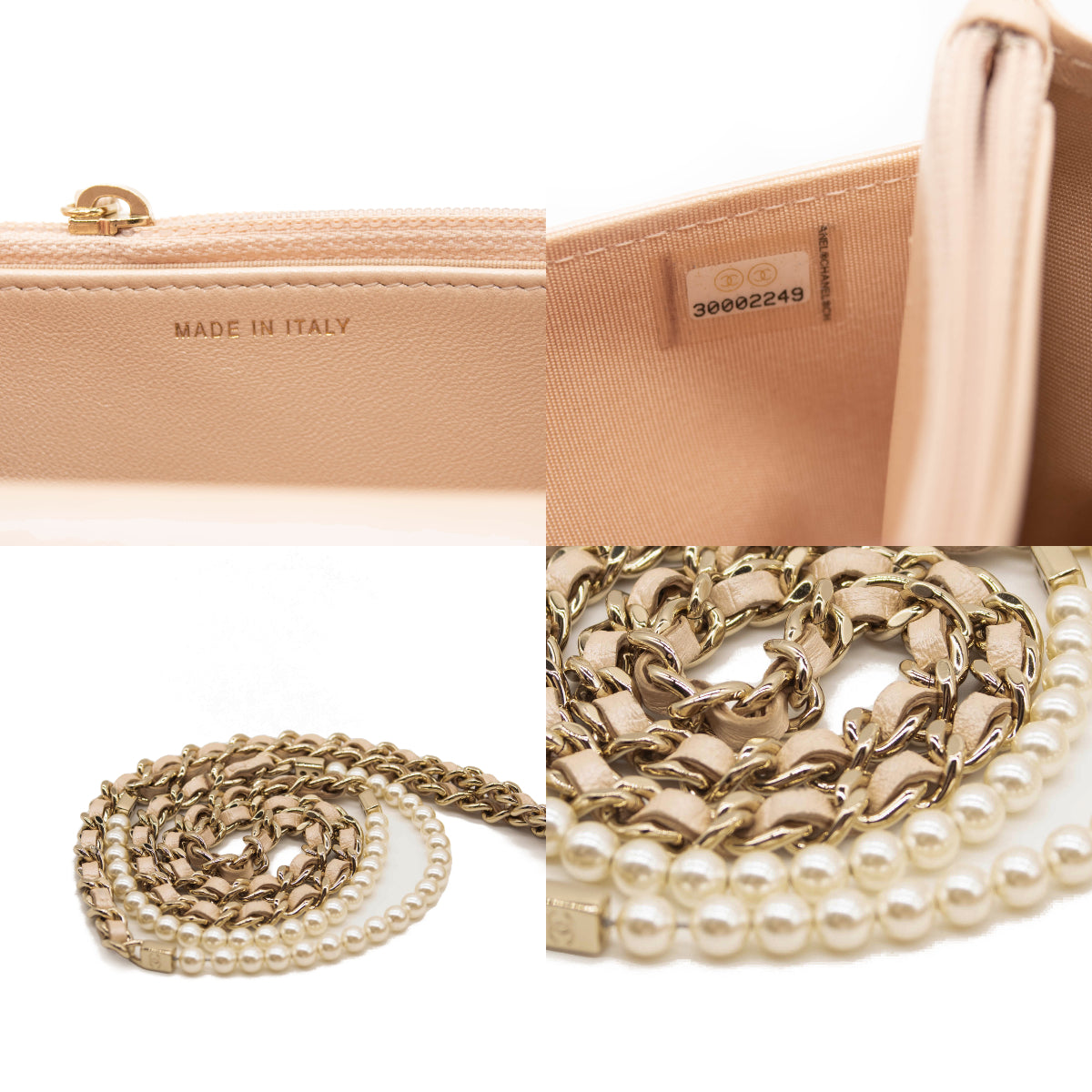 Chanel Iridescent Lambskin Quilted Pearl Wallet On Chain WOC Light Bei -  MyDesignerly