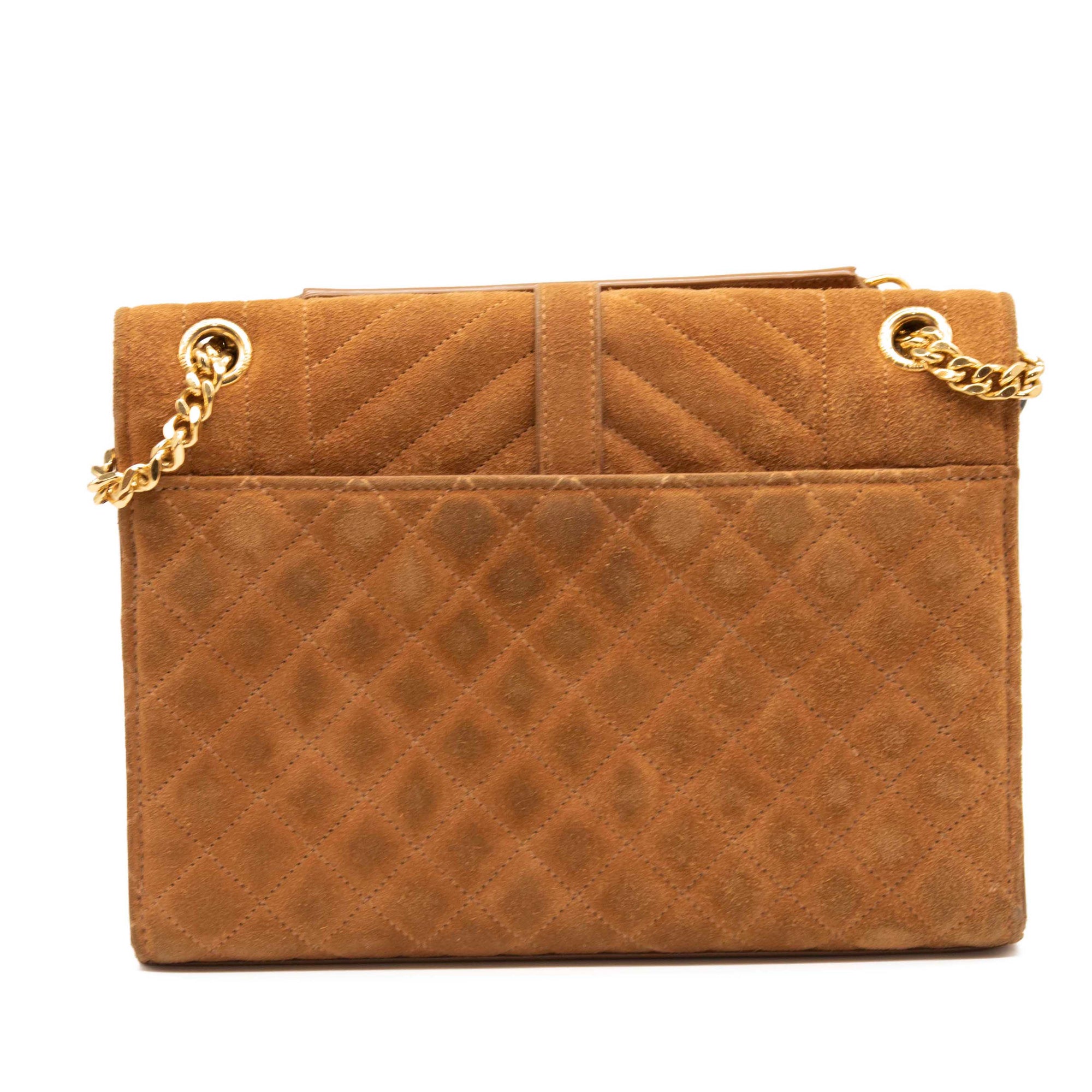 Saint Laurent Mixed Matelasse Triquilt Medium Monogram Satchel Brown Suede