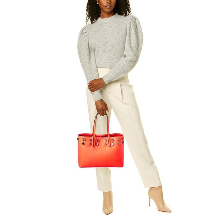 Christian Louboutin Small Cabata Studded Orange Leather Tote