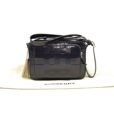 Burberry Paddy Check Embossed Leather Charcoal Blue