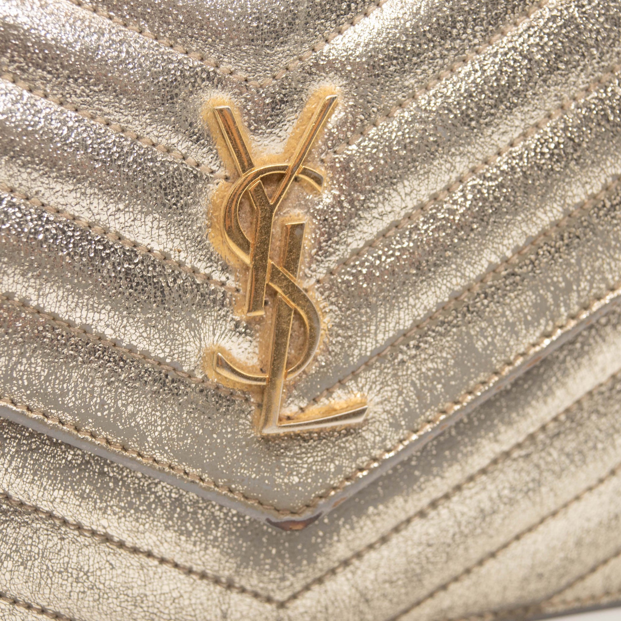 Saint Laurent Card Holder Case - Metallic Gold Leather Wallet YSL