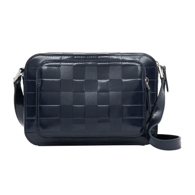 Burberry Paddy Check Embossed Leather Charcoal Blue