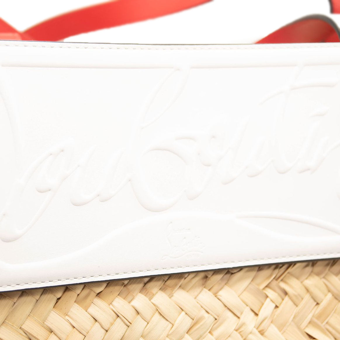NEW Christian Louboutin Loubishore Logo Straw Tote White