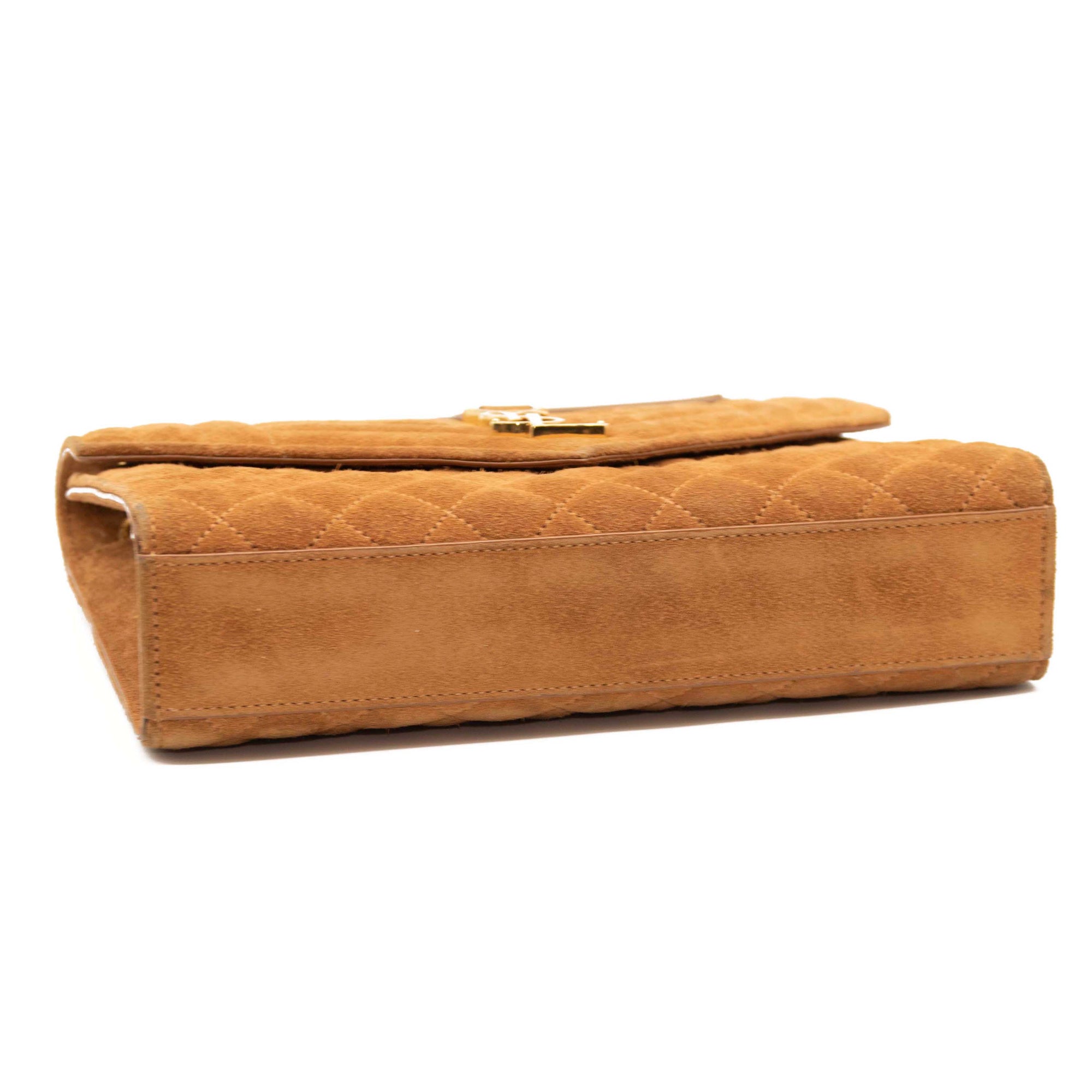 Saint Laurent Mixed Matelasse Triquilt Medium Monogram Satchel Brown Suede