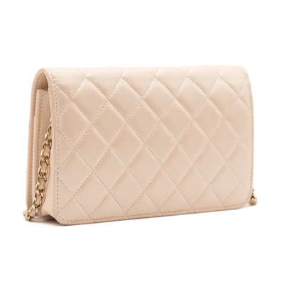 Chanel Iridescent Lambskin Quilted Pearl Wallet On Chain WOC Light Beige Pink
